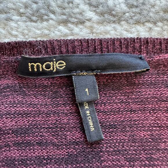 Maje Burgundy Black Cashmere Wool Blend Cut-out Mesh Sweater Size S - Picture 7 of 10